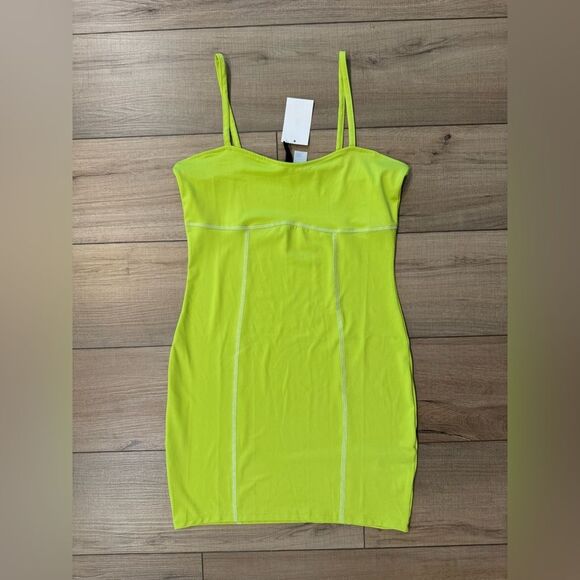 H&M Lime neon Green Mini Dress women’s m medium athletic summer NWT - Picture 2 of 2